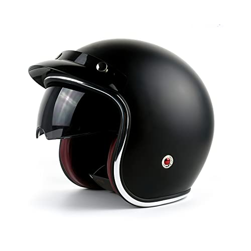 BOSERMEM Casco De Moto Jet Abierto Dot Homologado, Casco De Patinete Eléctrico, Casco Moto De Scooter, Cabeza Anticolisión De Casco para Mujer Hombre Adultos con Visera(Negro Mate)
