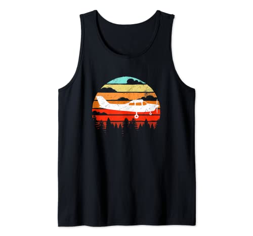 Pilot Gift Retro C172 Aircraft Flying Aviation Tank Top, Black, S