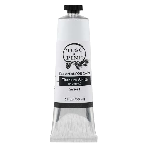 Tusc & Pine Artist Oil Paint - Titanium White (In Linseed), 150 ml, Non-Yellowing, Rich & Creamy Consistency, Max Pigment Load, Small Batch Milled Oil Paints Made in the USA for Professional Artists