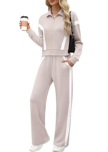 Image of XIEERDUO Lounge Sets for Women 2025 Sweatsuit 2 Piece Outfits Sweatshirt Wide Leg Sweatpant Tracksuit Matching Set
