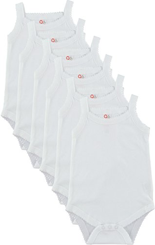 Image of Baby and Toddler Girls White Camisole Onesie Bodysuit – W2GSNR – Size 6-12 – 6PK