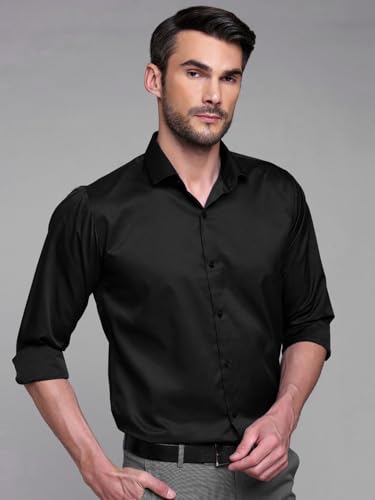 Image of IndoPrimo Men's Satin Shirt with Spread Collar Neck Line Solid Pattern Full Sleeves Regular Fit Western Style and Standard Length