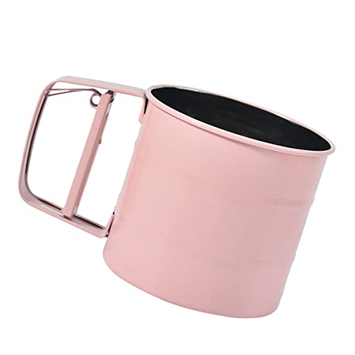 LALADEFIEE 1Pc Semi Automatic Handheld Flour Sifter Stainless Steel Mesh Baking Tool for Easy Sifting for Flour and Powdered Sugar Dusting for Home Baking Pink