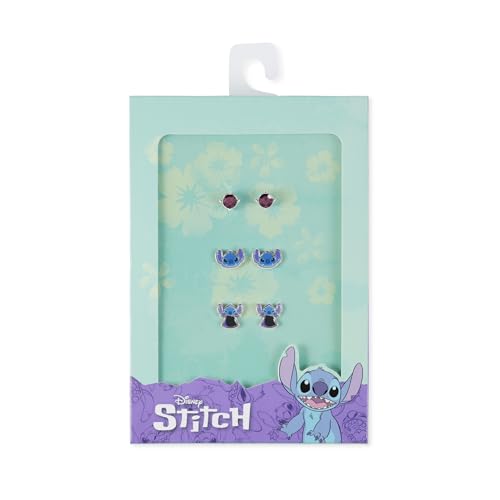 Disney Lilo & Stitch Set of 3 Studs Earring Gift Set for GirlsSH00630RL.PH, One Size, IMITATION RHODIUM PLT, No Gemstone4
