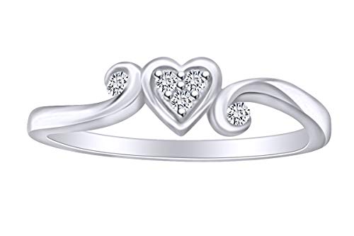 Round White Natural Diamond Accent Heart Promise Ring 14k White Gold Over Sterling Silver