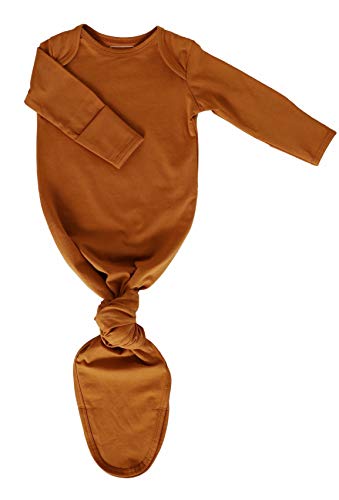 Image of Marlowe & Co Organic Cotton Knotted Newborn Baby Gown, Soft Knotted Sleeper Gown for Baby Boy and Girl (Cinnamon, 0-3 Months)
