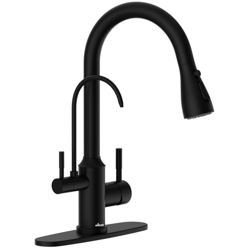 APPASO Kitchen Faucet with Water Filter, Matte Black 3 Way Sink Water Filter Faucet with Sprayer, 2 Handle Faucet with Water Purifier - 3 in 1 Faucet Black Matte (Without Water Filtration Device)