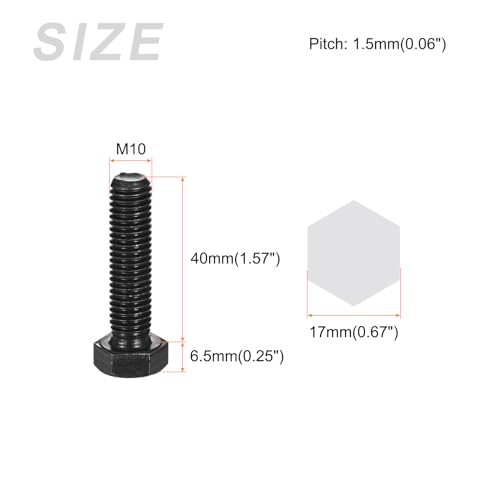 Image of METALLIXITY Hex Bolts (M10-1.5x40mm) 10Pcs, 12.9 Grade Carbon Steel Fully Threaded Black Oxide, Coarse Thread UNC Hex Head Screw Bolt - for Mechanical Repair