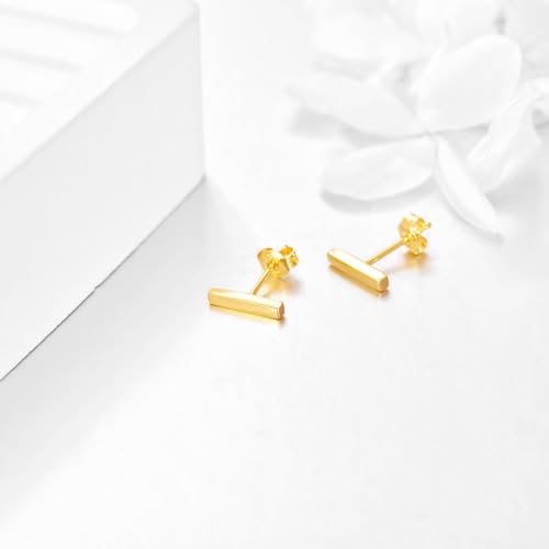 14k Yellow Gold Bar Earrings Polished Stud 10mm Line Stick Minimalist Earrings4