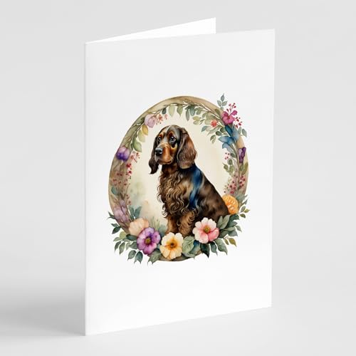 Caroline's Treasures Field Spaniel and Flowers Greeting Cards and Envelopes Pack of 8 Blank Cards with Envelopes Whimsical A7 Size 5x7 Blank Greeting Cards