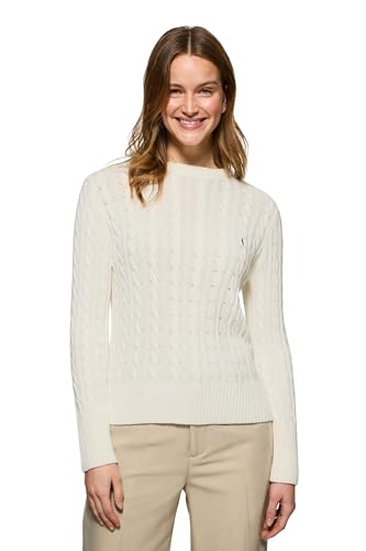 Polo Club Jersey para Mujer Estilo Trenzado con Cuello Redondo y Bordado 100% Algodón   Marrón Ocre Sweater  