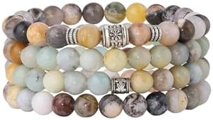 Fengling 4 PCS Beaded Crystal Bracelet for Women 8mm Natural Gemstones Handmade Bracelet for Girls Healing Stretch Bracelets Crystal Jewelry for Women Gifts