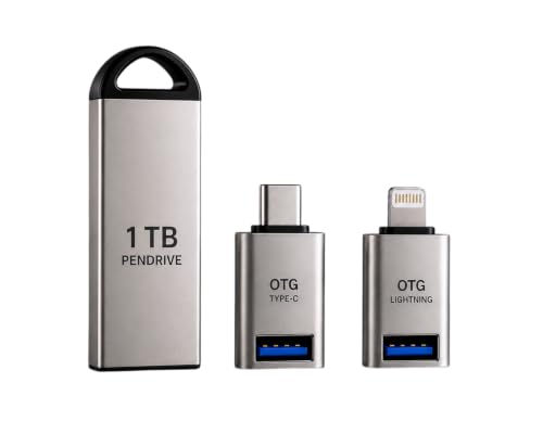 Image of 1 TB Pen Drive with OTG Type-C and Lightning ipaid /iPhone Adapters, | High Speed Read & Write Pen Drive, Magnetic, X-Ray & Temperature Resistant, Compatible with Windows