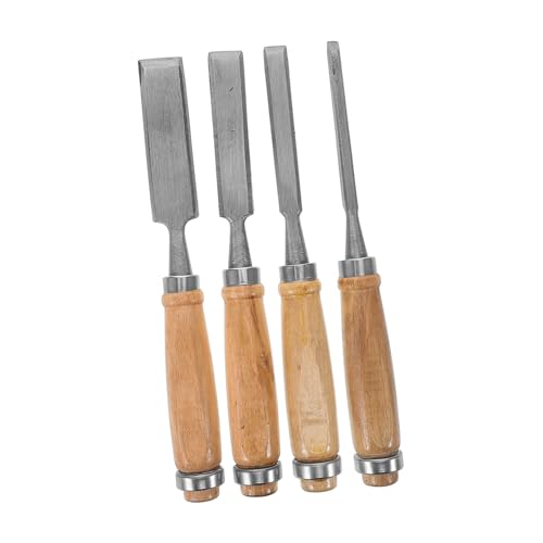 MUCKLILY Set 4pcs Wood Carving Chisel Set Ergonomic Handle Tools for Woodworking Projects Comfortable Grip Cast Storage Pouch for Organization and Efficiency