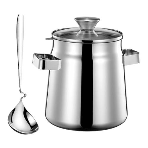 HEYZAKKA Grease Containers,Heavy Duty Stainless Steel Grease Container with Removable Filter for Bacon Fat Storage and Oil Management