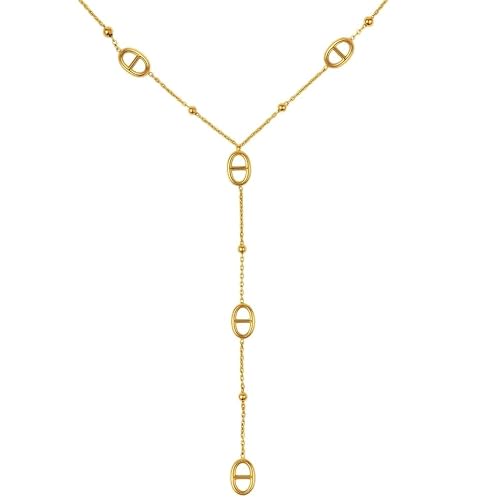 Générique Collier Y Maille Marine Grain De Café Chaine d'Ancre - Acier Inoxydable - Femme et Ado - Doré - Argenté - Sautoir - Tendance - Resistant à l'eau - Ne rouille pas - Idéd cadeau MODULEVA