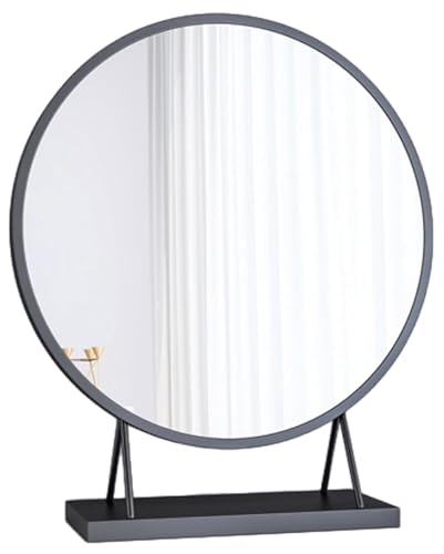 Miroir De Bureau Grossissant avec Support en A, Miroir De Maquillage Rond De Table(Black/40cm)