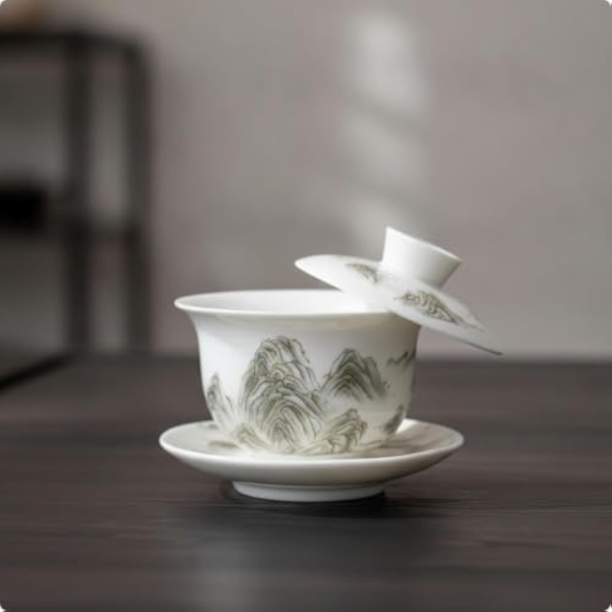 Ceramic Covered Tea Cup with Lid and Saucer, White