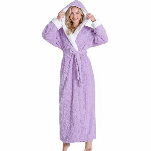Robe de chambre femme polaire longue chaude hiver | Peignoir de bain à capuche PUTUO