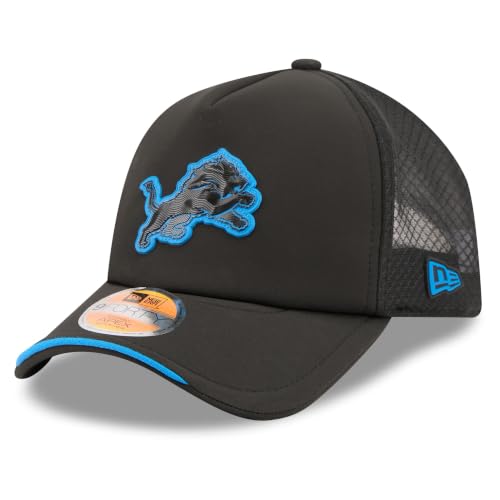 New Era Men's Black Detroit Lions 2026 Sideline Apex 9FORTY Adjustable Trucker Hat