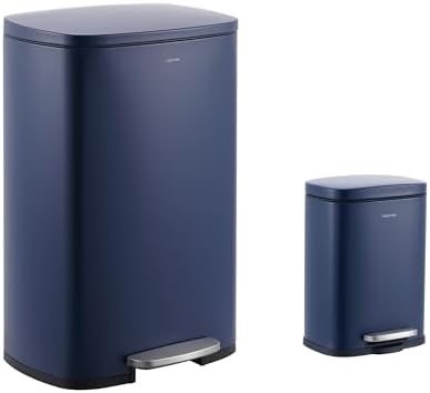 happimess HPM1006J Connor Rectangular 13-Gallon Trash Can with Soft-Close Lid and Free Mini Trash Can, Fingerprint Resistant, Modern, Minimalistic for Home, Kitchen, Office, Bathroom, Denim Blue