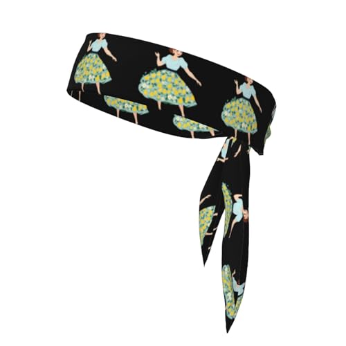 Little Girl Dancing in a pear Floral Skirt Printed Sports Headscarf, Casual Headband, Elastic, Sweat Absorbing, Adjustable, Anti Slip