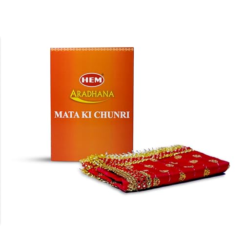 Image of Hem Devi MATA Chunari - Red Puja Chunri with Designer Border Fabric for Religious & Kanya Pujan Rituals | Sacred Chunri for Ceremonies | 76.2 x 25.4 cm