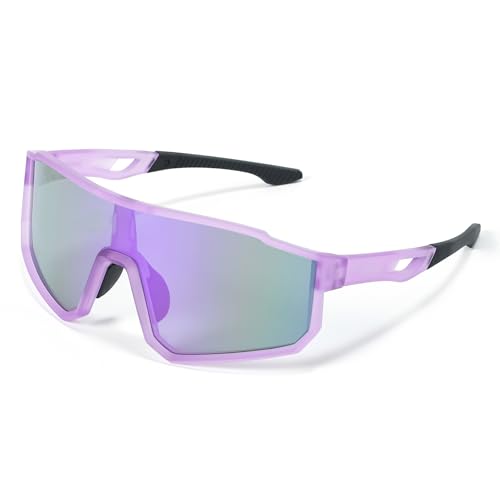 DEPHILA Polarized Sports Sunglasses for Men Women Cycling Sunglasses for Teens Baseball Biking with UV400 Protection (A03-Purple)