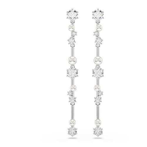 Swarovski Orecchini pendenti Constella, Crystal Pearl, tagli Round, Bianchi, Placcato rodio