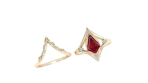 Antique Red Ruby Engagement Ring Set 18k Gold Leaf Wedding