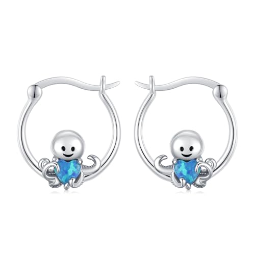 KoyeKei Octopus Hoop Earrings for Women 925 Sterling Silver Octopus Huggie Earring Beach Themed Jewelry Summer Ocean Christmas Stocking Stuffers Gifts for Daughter