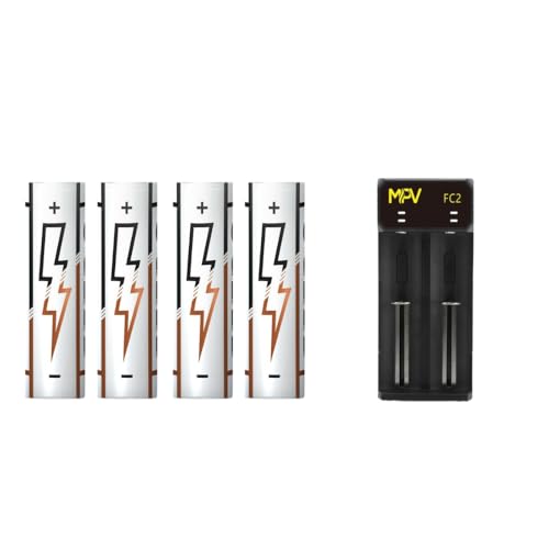 Born To Vape presente Lot de 4 Pile pour Cigarette électronique 2500mAh 30A - Ucell et Son Chargeur Double FC2 et Son Sticker BTV Exclusif collectionnable