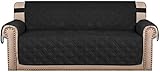 NOPEXTO Sofaschoner Sofa Abdeckung wasserdichte Sofa Überwürfe Mit Elastischen Riemen Rutschfes,für Hunde Haustieren (4 Sitzer,Schwarz)