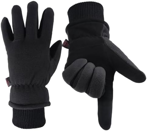 OZERO Mens Winter Gloves,Warm Deerskin Leather Fleece Fabric