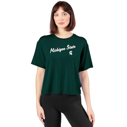 CERTO NCAA Michigan State Spartans T-Shirt for Women Girls, Short Sleeve Graphic Top, Large, Dark Green