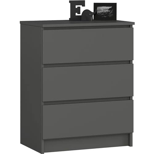 AKORD Commode K60 avec 3 tiroirs | Commode Classique pour La Chambre, Salon | Meuble de Rangement | L60 x H77 x P40 cm | Poids 25 kg | Gris Graphite