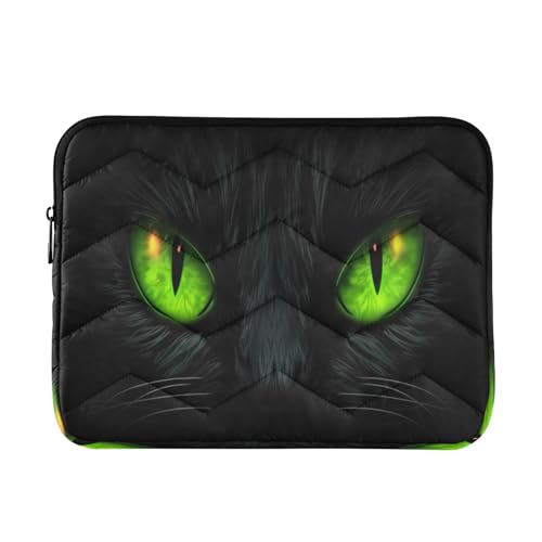 Funda para portátil de 13-14 pulgadas con diseño de ojos verdes de gato miniatura 1