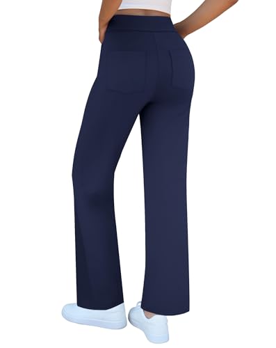 keriffe Womens Wide Leg Dress Casual Pants Pockets High Waist Button Stretchy Business Work Trousers Office Slacks2