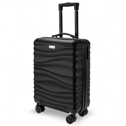 AVIO Wave Cabin Suitcase 55x40x20cm Lightweight Hard Shell Cabin Luggage with 4 Double Spinner Wheels Telescopic Handle & Organised Interior Small Cabin Size Carry On Travel Suitcase