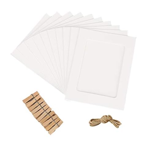Jahosin 5x7in Paper Picture Frames,DIY Photo Frames Creative Linkage Mounted Cardboard with Flax String and Clips,3 Colors (10pcsWhite, 5x7) Cover