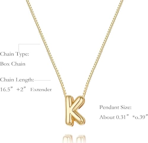 Image of Personalized Bubble Letter Initial Necklace, 14K Gold Plated, Dainty Pendant for Women, Trendy Gold Jewelry