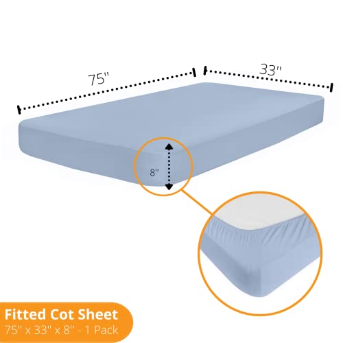 Jersey Knit Adult Cot Sheets - Soft, Breathable, Comfortable - Ideal For Narrow Twin, Camping Bunk Bed, Rvs, Folding Guest Bed (75'' X 33'') With 8'' Pocket, Blue #TOP1