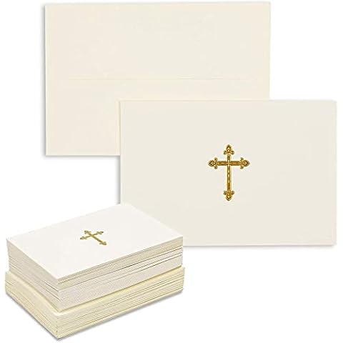 Pipilo Press Gold Foil Embossed Cross Religious Blank Greeting Card Set with Envelopes (4 x 6 In, 48 Pack) - Blank Cards with Cross and Envelopes - Blank Religious Cards and Envelopes Cover