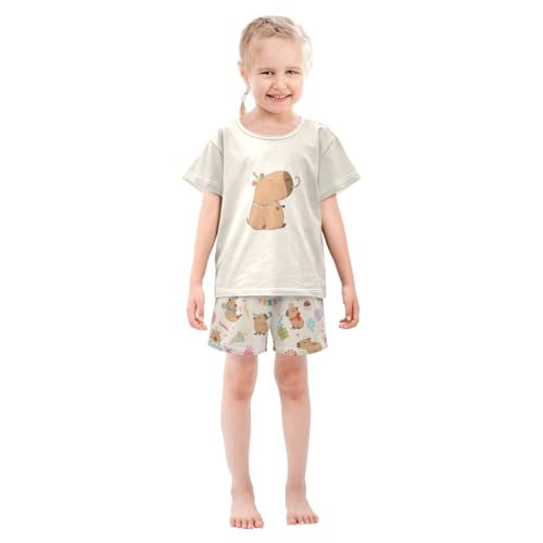 senya Birthday Cute Capybara Balloon D Summer Pajamas Set Short Cotton Sleepwear 2 Piece3