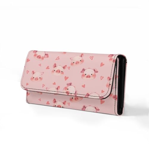 Image of AFPANQZ Adorable Pigs Print Womens Wallets, Leather Trifold Multi Card Holder Slots Wallet, Elegant Clutch Long Purse for Women Ladies Travel Purses with Phone Holder Zip Coin Pocket, Pink
