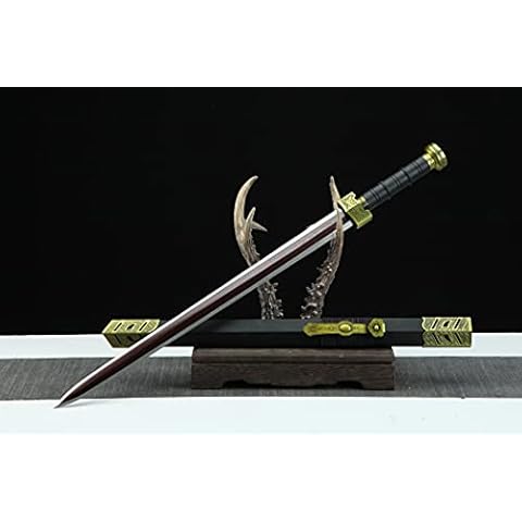 Handmade Real Full Tang Chinese Ruyi Taichi Sword Pattern Steel with Ebony Blackwood Sheath Cover