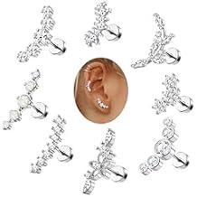ZELORES 8Pcs 16G Cartilage Earring Stainless Steel Star Flower Opal CZ Helix Earrings Flat Back Cartilage Helix Conch Piercing Jewelry for Women