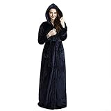 Obscene Photo: Non LUOSI Pyjamas Hiver Extra Long Chaud Épais Capuche Peignoir Femmes/Hommes À Manches Longues Cheville Peignoir Unisexe Robe De Chambre Femme Pyjamasque Woman (Color : Dark Blue, Size : L)