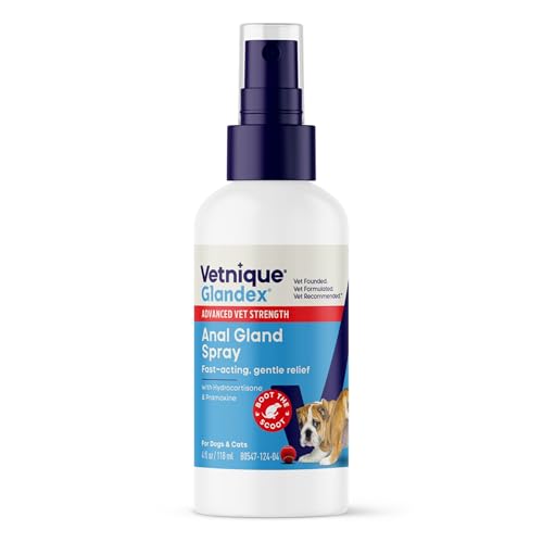 Vetnique Glandex Medicated Anal Gland Anti Itch Spray for Dogs & Cats Skin Relief to Soothe Scooting Itching & Inflamed Glands Hydrocortisone Spray & Pramoxine Boot The Scoot (4oz Spray)