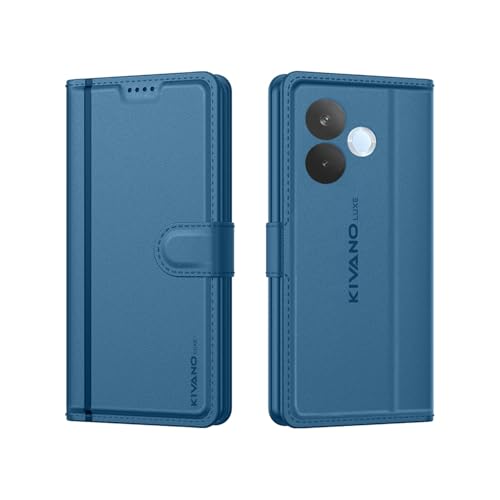 Image of KIVANO LUXE Compatible for Oppo A5 Pro 5G Luxury Handmade Leather Magnetic Flip Folio Case | Card Holder & Kickstand | Slim Protective Cover | Unisex - Blue